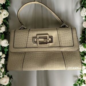 Elegant Cream Crocodile-Embossed Handbag